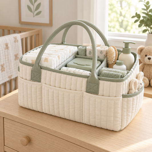 Modular Baby Diaper Caddy Organizer with Removable Dividers, Soft Curved Handles & Spacious Storage for Everyday Nursery Essentials