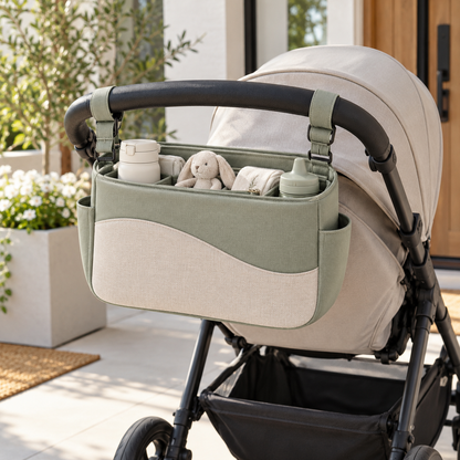 Minimalist Baby Stroller Organizer Bag with Adjustable Attachment Straps, Multiple Storage Compartments & Easy-Access Parent Essentials Pocket