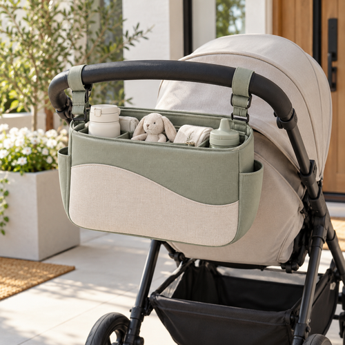 Minimalist Baby Stroller Organizer Bag with Adjustable Attachment Straps, Multiple Storage Compartments & Easy-Access Parent Essentials Pocket