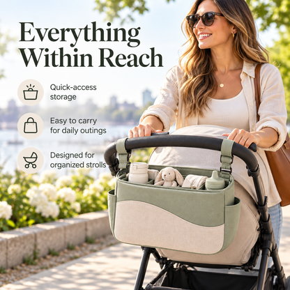 Minimalist Baby Stroller Organizer Bag with Adjustable Attachment Straps, Multiple Storage Compartments & Easy-Access Parent Essentials Pocket