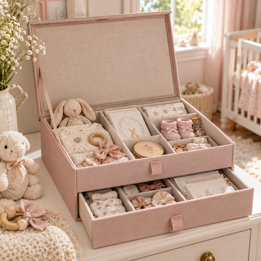 Baby Memory Keepsake Box with Elegant Drawer-Style Design, Separate Storage Compartments & Thoughtful Organization for Newborn Milestones and Family Mementos