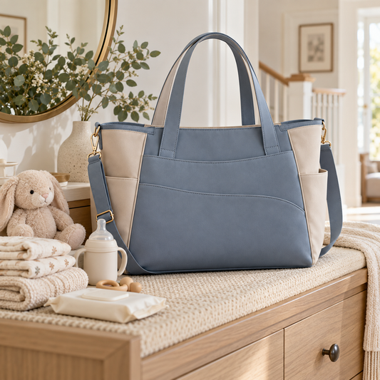 Large Everyday Parent Tote Bag with Spacious Interior, Concealed Front Pocket, Multiple Storage Compartments & Minimalist Carryall Design for Family Outings